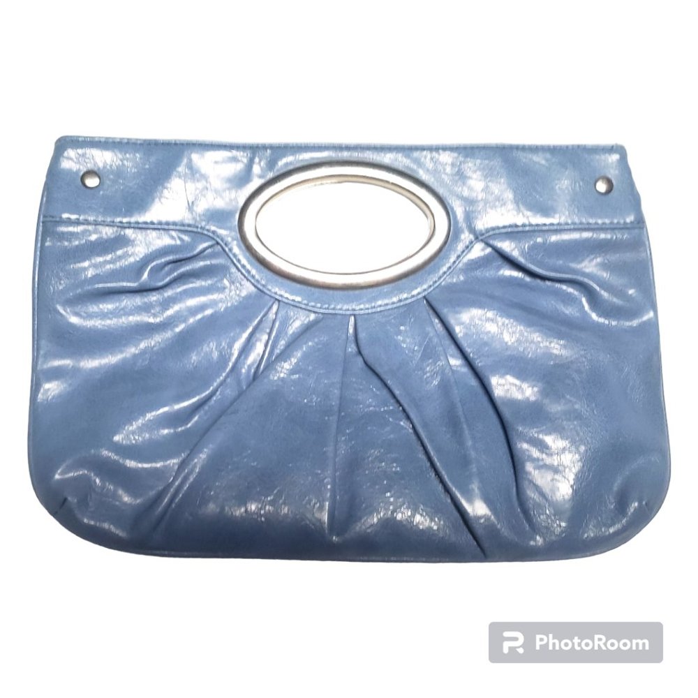New York & Company Blue Patent Leather Oval-Handle Clutch